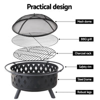 Thumbnail for Fire Pit BBQ Charcoal Grill Ring Portable Outdoor Kitchen Fireplace 32