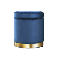 Thumbnail for Artiss Foot Stool Round Velvet Storage Ottoman Foot Rest Pouffe Footstool Navy