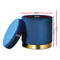 Thumbnail for Artiss Foot Stool Round Velvet Storage Ottoman Foot Rest Pouffe Footstool Navy