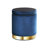 Thumbnail for Artiss Foot Stool Round Velvet Storage Ottoman Foot Rest Pouffe Footstool Navy