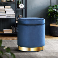 Thumbnail for Artiss Foot Stool Round Velvet Storage Ottoman Foot Rest Pouffe Footstool Navy