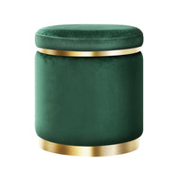 Thumbnail for Artiss Ottoman Round Velvet Foot Stool Foot Rest Pouffe Padded Seat Pouf Green