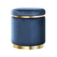 Thumbnail for Artiss Foot Stool Round Velvet Ottoman Foot Rest Pouf Padded Seat Footstool Navy