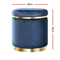 Thumbnail for Artiss Foot Stool Round Velvet Ottoman Foot Rest Pouf Padded Seat Footstool Navy