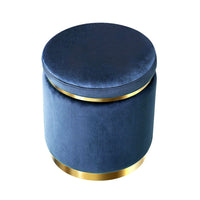 Thumbnail for Artiss Foot Stool Round Velvet Ottoman Foot Rest Pouf Padded Seat Footstool Navy