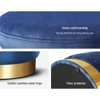 Thumbnail for Artiss Foot Stool Round Velvet Ottoman Foot Rest Pouf Padded Seat Footstool Navy