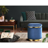 Thumbnail for Artiss Foot Stool Round Velvet Ottoman Foot Rest Pouf Padded Seat Footstool Navy