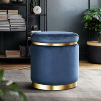 Thumbnail for Artiss Foot Stool Round Velvet Ottoman Foot Rest Pouf Padded Seat Footstool Navy