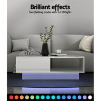 Thumbnail for Artiss Coffee Table LED Lights High Gloss Storage Drawer Modern Furniture White