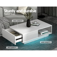 Thumbnail for Artiss Coffee Table LED Lights High Gloss Storage Drawer Modern Furniture White