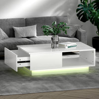 Thumbnail for Artiss Coffee Table LED Lights High Gloss Storage Drawer Modern Furniture White