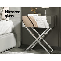 Thumbnail for Artiss Mirrored Bedside Table Drawers Side Table Storage Nightstand Silver MOCO