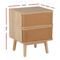 Thumbnail for Artiss Rattan Bedside Table Drawers Side End Table Storage Nightstand Oak NORA