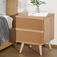 Thumbnail for Artiss Rattan Bedside Table Drawers Side End Table Storage Nightstand Oak NORA