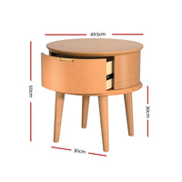 Thumbnail for Artiss Bedside Table Drawers Curved Side End Table Storage Nightstand Oak ENZO