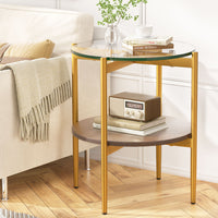 Thumbnail for Artiss Coffee Table Side Table Laptop Desk Bedside Sofa Glass Table Metal Frame