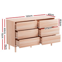 Thumbnail for Artiss 6 Chest of Drawers Cabinet Dresser Table Tallboy Storage Bedroom Pine