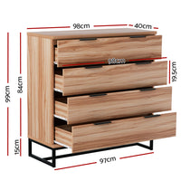 Thumbnail for Artiss 4 Chest of Drawers Cabinet Dresser Table Tallboy Storage Bedroom Rust Oak