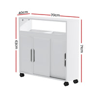 Thumbnail for Artiss Bathroom Storage Cabinet Toilet Caddy Shelf 3 Doors With Wheels White