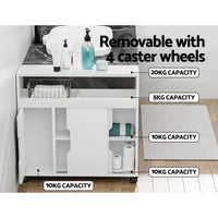 Thumbnail for Artiss Bathroom Storage Cabinet Toilet Caddy Shelf 3 Doors With Wheels White