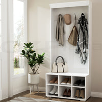 Thumbnail for Artiss Shoe Cabinet Storage Rack Shoe Bench Hall Tree Coat Rack White 180CM