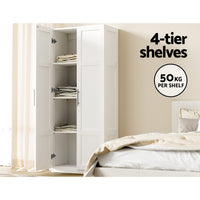 Thumbnail for Artiss 2 Door Wardrobe Bedroom Cupboard Closet Storage Cabinet Organiser White