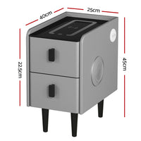 Thumbnail for Artiss Smart Bedside Table 2 Drawers with Wireless Charging Ports LED Grey AIDA