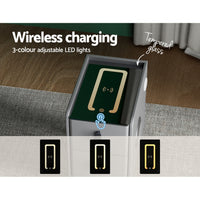 Thumbnail for Artiss Smart Bedside Table 2 Drawers with Wireless Charging Ports LED Grey AIDA