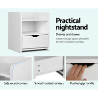 Thumbnail for Artiss Bedside Table Drawer - White