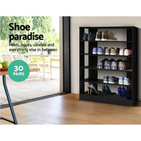 Thumbnail for Artiss Shoe Cabinet Shoes Organiser Storage Rack 30 Pairs Black Shelf Wooden