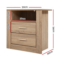 Thumbnail for Artiss Bedside Table 2 Drawers with Shelf - TARA Oak