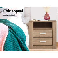 Thumbnail for Artiss Bedside Table 2 Drawers with Shelf - TARA Oak