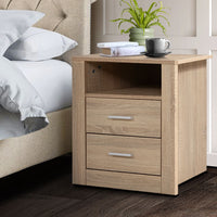 Thumbnail for Artiss Bedside Table 2 Drawers with Shelf - TARA Oak