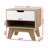 Thumbnail for Artiss Bedside Table Drawer Nightstand Shelf Cabinet Storage Lamp Side Wooden