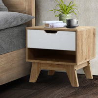 Thumbnail for Artiss Bedside Table Drawer Nightstand Shelf Cabinet Storage Lamp Side Wooden