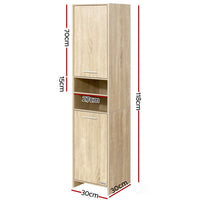 Thumbnail for Artiss 185cm Bathroom Cabinet Tallboy Furniture Toilet Storage Laundry Cupboard Oak