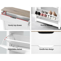 Thumbnail for Artiss Shoe Cabinet Rack Storage Organiser Cupboard Shelf Drawer 16 Pairs White