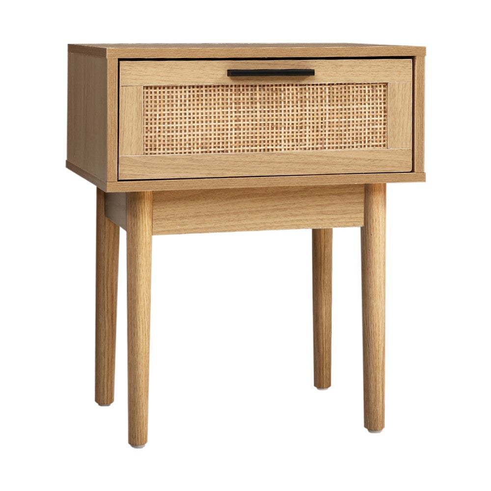 Bedside Table-1-Drawer Storage Cabinet-Rattan Wood-Artiss