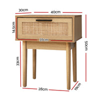 Thumbnail for Bedside Table-1-Drawer Storage Cabinet-Rattan Wood-Artiss