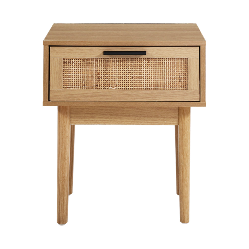 Bedside Table-1-Drawer Storage Cabinet-Rattan Wood-Artiss