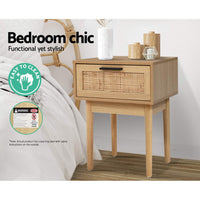 Thumbnail for Bedside Table-1-Drawer Storage Cabinet-Rattan Wood-Artiss