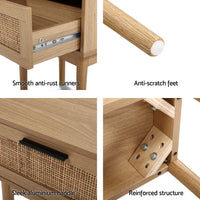 Thumbnail for Bedside Table-1-Drawer Storage Cabinet-Rattan Wood-Artiss