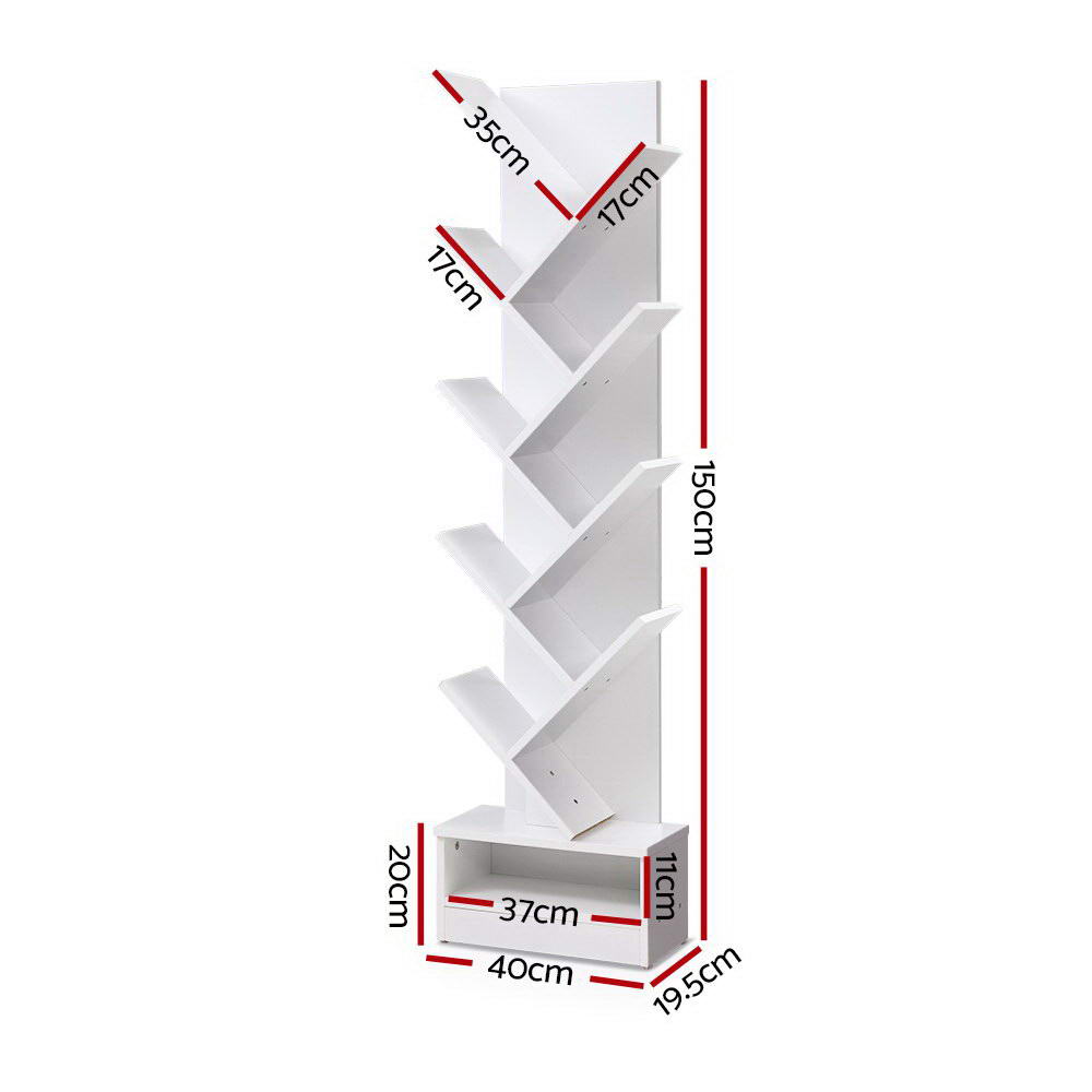 Artiss Display Shelf 9-Shelf Tree Bookshelf Book Storage Rack Bookcase White