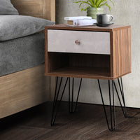 Thumbnail for Artiss Bedside Table with Drawer - Grey & Walnut