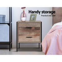 Thumbnail for Artiss Bedside Table Drawers Nightstand Metal Oak