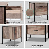 Thumbnail for Artiss Bedside Table Drawers Nightstand Metal Oak