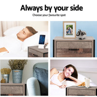 Thumbnail for Artiss Bedside Table Drawers Nightstand Metal Oak