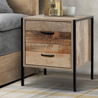 Thumbnail for Artiss Bedside Table Drawers Nightstand Metal Oak