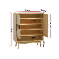 Thumbnail for Artiss Shoe Cabinet Rattan Shoes Storage Rack Organiser Wooden Cupboard Shelf