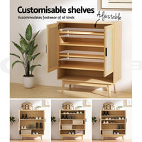 Thumbnail for Artiss Shoe Cabinet Rattan Shoes Storage Rack Organiser Wooden Cupboard Shelf